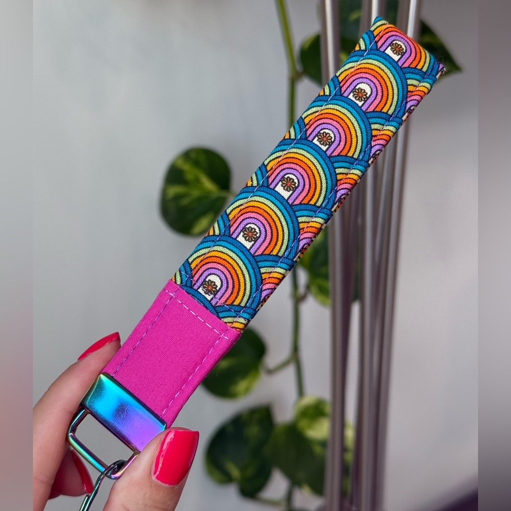 Retro rainbow hippie vibe handmade keychain wristlet or bag charm